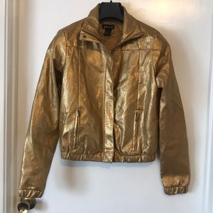 80’s style gold bomber faux leather jacket